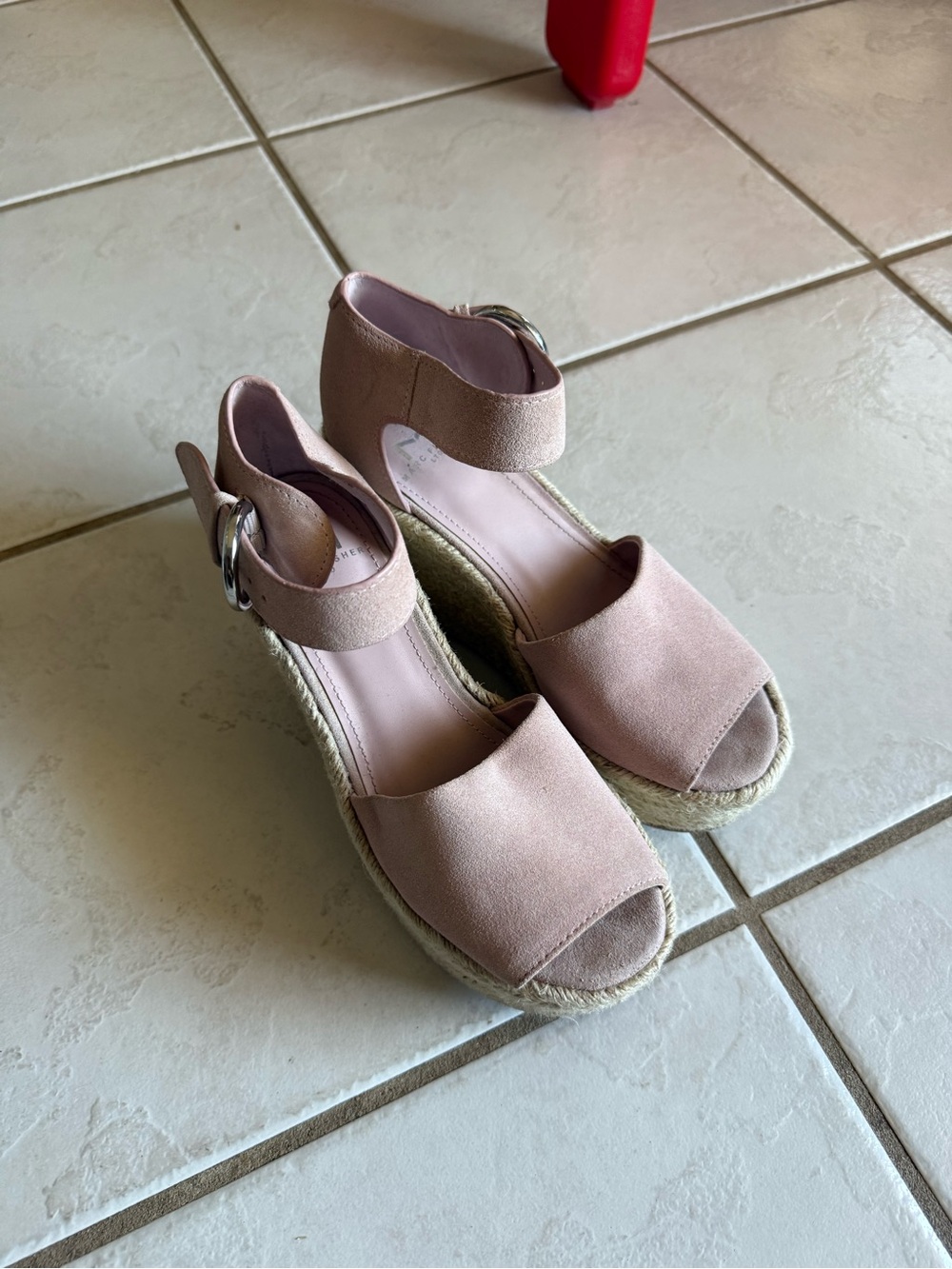 Marc Fisher Blush Suede Espadrille Wedge Sandals
